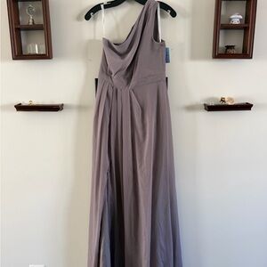 NWT David’s Bridal Portobello chiffon one-shoulder Formal Gown with Slit